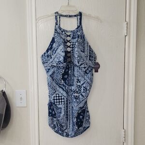 NWT Swim By Cacique Paisley Ruching Lightly Lined No-Wire Halter Top Size 18